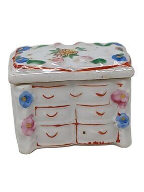 Vintage Ceramic Trinket Box Doll House Furniture Floral  Occupied Japan #S-3